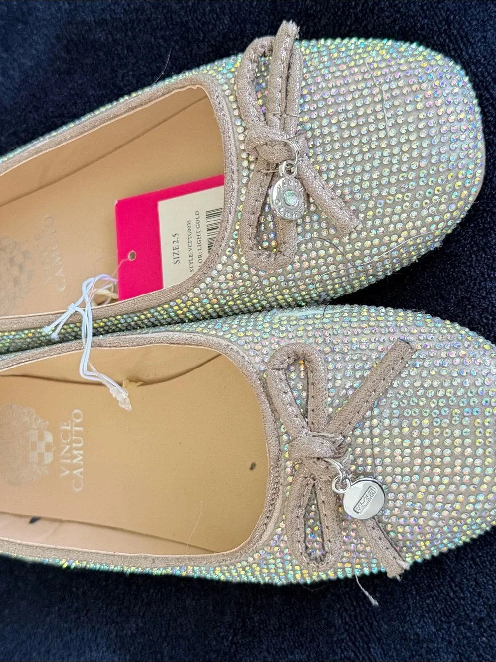 Vince Camuto Iridescent Crystal-Embellished Nude Flats